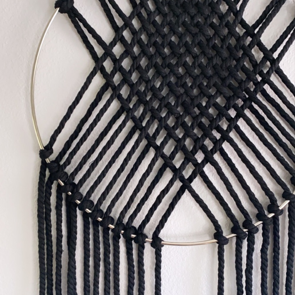Black Macramé Hoop Circle Fiber Wall Hanging Art